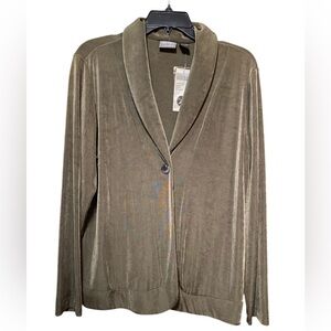 Chicos Traveler Style Jacket Womens 2/Large Olive Green Liquid Knit Long Sleeve